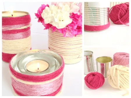 Pink Cozy Yarn-Wrapped Candle Holders